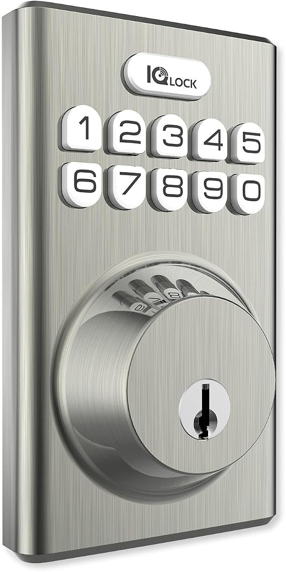 Qolsys IQ Lock-PGK-SN IQ Lock-PG Push Button Deadbolt, Satin Nickel