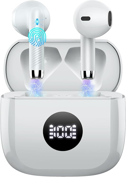 Wireless Earbuds, Bluetooth 5.4 Ear Buds, LED Power Display, 6D Bass Stereo