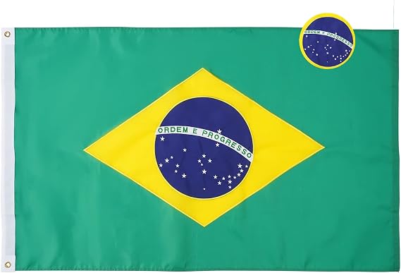 Homissor BrazilianFlag Embroidered Brazil National Flags 3x5 Foot Sewn Stripes Heavy Duty Outdoor with Brass Grommets
