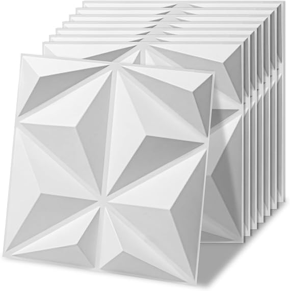 Art3d 20 Pack Decorative 3D Wall Panels, 19 Sq.Feet PVC Interior Wall Decor, 11.8"x11.8", White