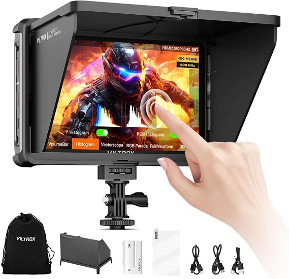 VILTROX DC-L2 7" 4K SDI Camera Field Monitor, 600nit Touch Screen, 4K 30Hz HDMI Loop in/Out DSLR Video External Monitor for Sony Canon Nikon with Sunshade Hood, Battery, Storage Bag