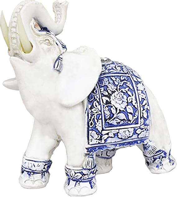 6.7inch Polyresin Elephant Statue Sculpture Trunk Wealth Lucky Collectible Figurine Gift Home Decor Feng Shui Ornament Elephant Decor Elephant Statue (Blue)