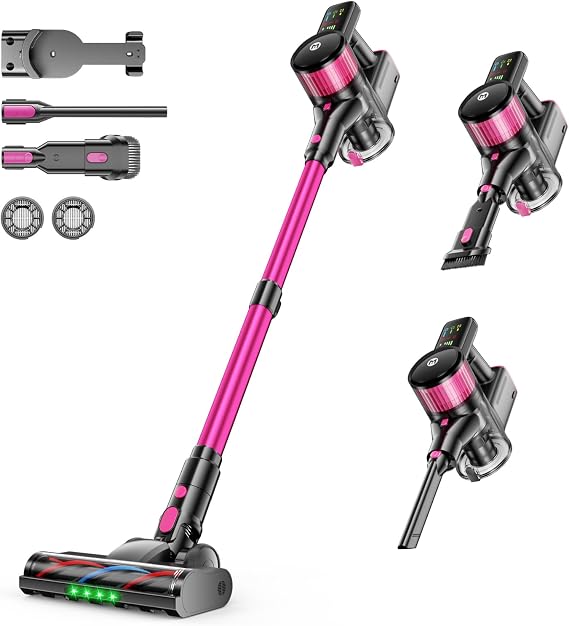 MYUAKO Cordless Vacuum Cleaner 650W 55kPa Vacuum Cleaners for Home Up to 75Mins, Cordless Rechargeable Vacuum Cleaner Anti-Tangled Vacuum Cleaner 2L for Hardwood Floor,Carpets,Pet Hair Nova R8
