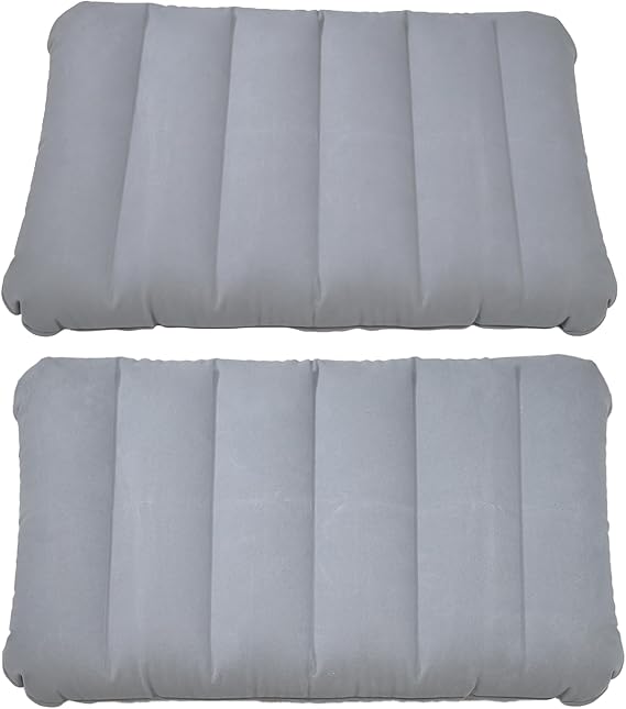 LiXiongBao 2 Pack Gray Ultralight Inflatable Pillow Small Squared Flocked Fabric Air Pillow for Beach Hiking,Camping,Traveling,Napping,Desk Rest,Neck &Lumbar Support