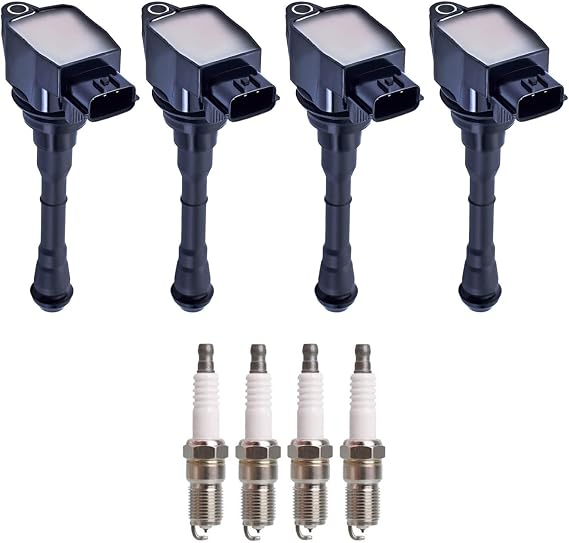 ENA Set of 4 Ignition Coil and Spark Plug Compatible with Nissan Juke 2011 2012 2013 2014 2015 2016 2017 1.6L L4 Replacement for C1807 UF659 22448-1KC0A