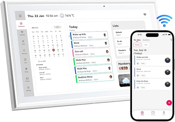 15.6 Inch Digital Calendar,Smart Touchscreen Interactive Display for Family Schedules,Chore Charts, Achievement Rewards,Meal Planner, to Do List,Wall & Desk Mount Smart Electronic Planne