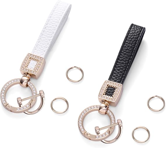 AMIR Microfiber Leather Wristlet Keychain, 2 Pack, Anti-Lost D Ring, Black