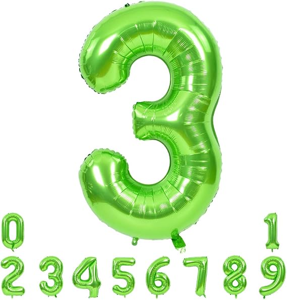 TONIFUL 40 Inch Green Number 3 Balloons Large Foil 3rd Birthday Decorations
