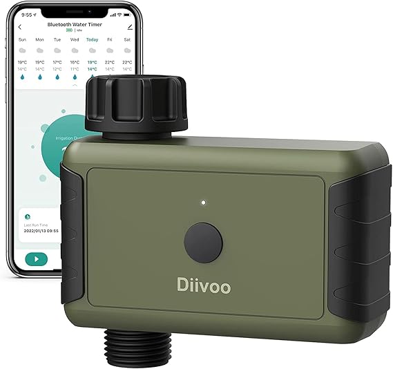 Diivoo Bluetooth Water Timer for Garden Hose, Smart Sprinkler Irrigation Timer with Timing, Frequency, Duration and Rain Delay, Working Range is 49.2ft for Outdoor Garden Lawn Pool Watering