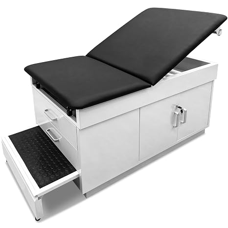 Medical Exam Table with Drawers, Built in Stool, Cabinet, Leg Rest & Paper Towel Dispenser - Adjustable Medical Treatment Table with Storage, 72" L x 31" H x 28" W