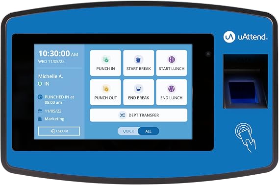 uAttend NX2500 Biometric Fingerprint, RFID, PIN Time Clock for Small Business Cloud-Based Attendance System with Optional Payroll Integration All-in-One System