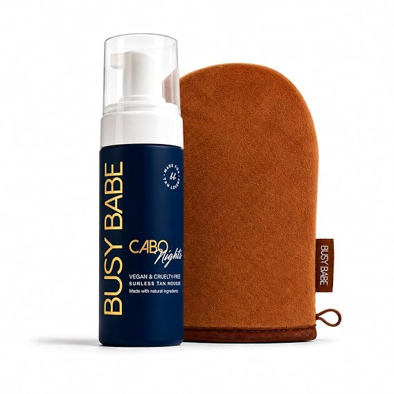 Self Tanner - Cabo Nights Express Rapid Dark Tanning Mousse - Deeper Sun-Kissed Glow with Mitt - Vegan, Cruelty-Free, Instant Tan, Self Tanning Mousse Pump - Express, Violet based- 7.2 oz