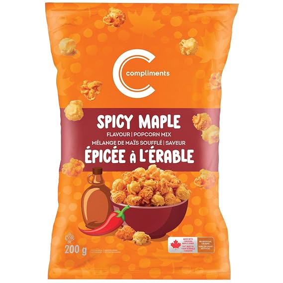 Compliments Spicy Maple Flavored Popcorn Mix, Sweet & Spicy Popcorn Snack 200g/7.1 oz