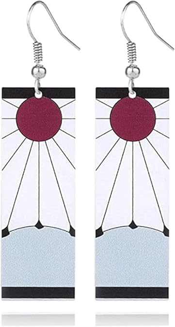 Tanjiro Cosplay Hanafuda Japanese Rising Red Sun Flag Anime Jewelry Earrings - Pair