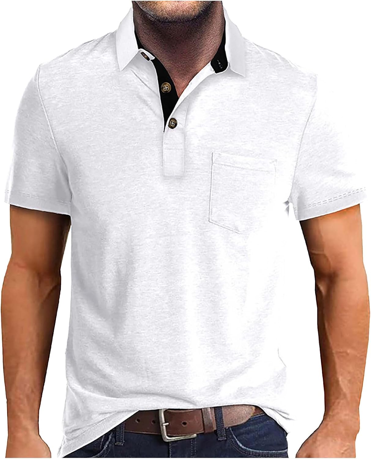 Mens Polo Shirts Summer Short Sleeve Casual 3 Button T-Shirts Classic Basic Golf Work Tees Tops with Pocket