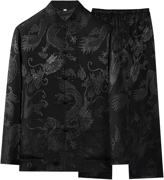 Kung Fu Uniform for Men Shirt Suit Tang Martial Arts Training Cloth Pants | Men Kung Fu Uniform Chinese Traditional Wing Chun Tai Chi Hanfu Long Sleeved Coat Tops and Pants Halloween Cosplay Costume