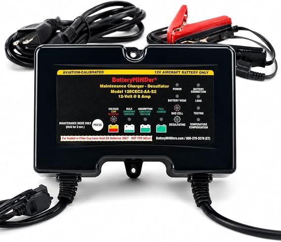 BatteryMINDer 128CEC2-AA-S2 12V 8 Amp Aviation Battery Charger, Maintainer & Desulfator Smart Trickle Charger for 12V Aircraft Batteries Only