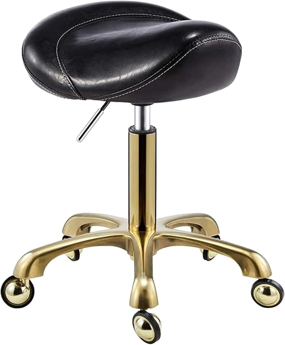 Swivel Saddle Stools Office Work Beauty Salons Rolling Chairs with PU Seat and Stainless Steel Wheels, Height Adjustable 45-60 cm(Color:Black)