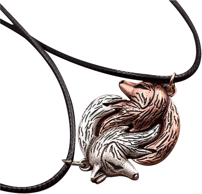 HAQUIL Wolf Couple Interlocking Pendant Necklaces, Wolf Jewelry Gift