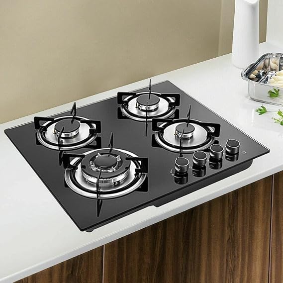23" Gas Cooktop Stove 4 Burners, Built-in Tempered Glass Surface Cooker NG/LPG Convertible Gas Cooktop Hob (23" 4 Burners)