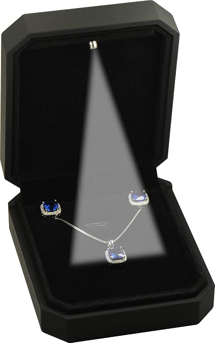 The Jewellery Pak LED Black Necklace Box Luxury Octagonal Design LED Pendant Jewelry Gift Box LED Necklace Jewelry Gift Box with Light for Men for Women Box Dimension 2.83(W)*3(D)*2.17(H)