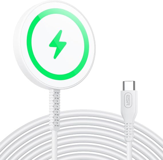 ESR Magsafe şarj cihazı, iPhone 17/16/16 Pro/16 Pro Max/15/14/13, AirPods 4/3/2 Pro için, endüktif şarj istasyonu, 1,5 m güçlendirilmiş naylon kablolu, beyaz (güç kaynağı olmadan)