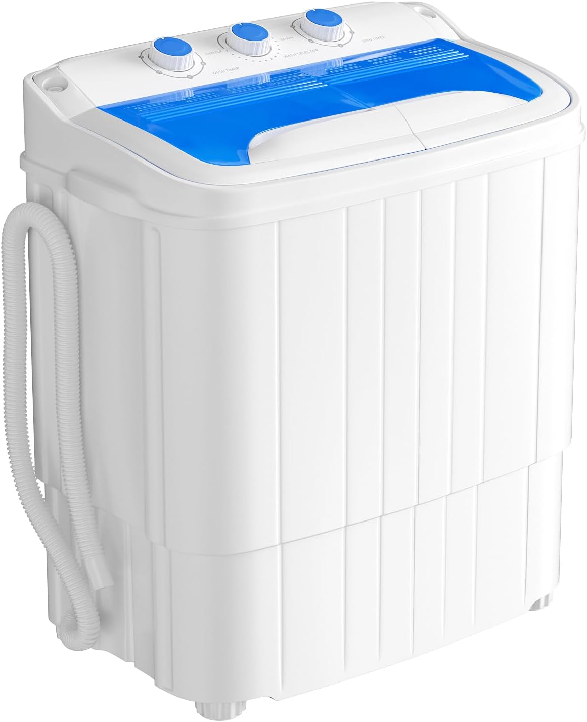 INTERGREAT Portable Twin Tub Washing Machine with Longer Hose, 16lbs Mini Compact Laundry Washer Machine with Drain Pump, Blue Semi-automatic Washer Combo for Dorms, Apartments