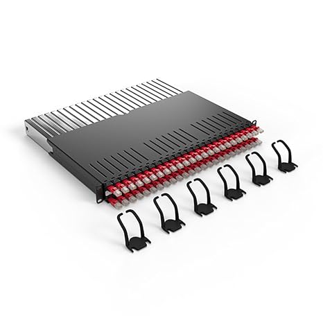 PATCHBOX 365 Cat.6a - 24-Port Patch Panel with Retractable Cable Management System for 19 Racks, Includes Flat 10GB Network Cables for Easy Network and Server Rack Setup (UTP, Red, 0.8m / 8RU)