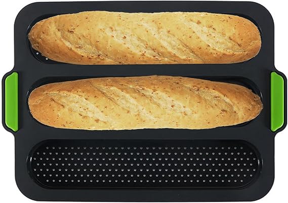 Silicone Baguette Pan Non-stick 3 Wave Loaves French Bread Baking Mould(Grey B)