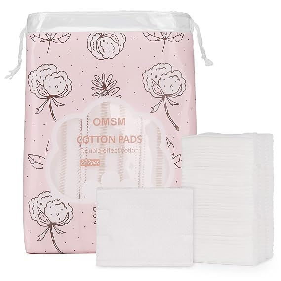 Cotton Pads, Facial Makeup Remover Squares, 100% Pure Cotton, 222PCS | Soft, Lint-Free Cotton Squares for Face, Eyes and Lips; Absorbent for Makeup Removal, Toner Application and Daily Skincare