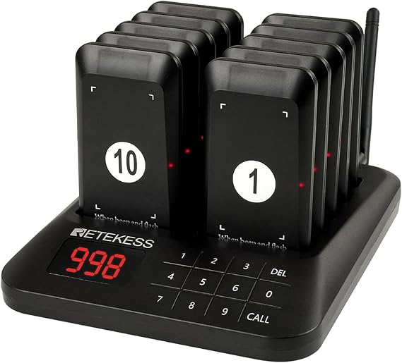 Retekess TD157 Vibrating Pager System, Buzzers for Restaurant, 984ft Long Range, Set with Vibration, Flashing and Buzzer, 10 Pagers and Beepers for Food Truck, Bars, Food Court