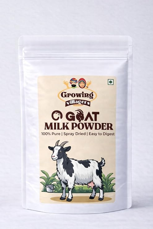 Growing Villagers Goat Milk Powder, 500 g (1.1 lb) | 100% Pure Spray Dried Goat Milk | Easy to Digest | High Calcium | No Additives or Preservatives