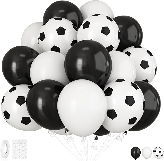 30pcs Soccer Balloon Black White,Soccer Print Balloon Set,Football Party Birthday Decorations,12 Inch Football Latex Balloons for Boys Kids Soccer Sport Theme Party Decorations