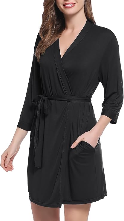 Joyaria Women Bamboo Viscose Robe Summer Cooling Short Lightweight Bathrobe