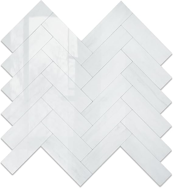 Yipscazo Polished Dolomite Herringbone Peel and Stick Backsplash for Kitchen Walls,Heat Resistant Stick on Backsplash PVC Tiles,Waterproof Peel and Stick Tile for Bathroom&Shower