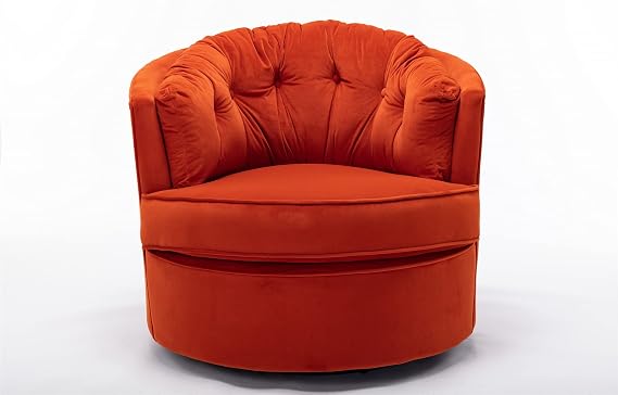 Velvet Tufted Swivel Accent Barrel Chair for Modern Casual Home (Orange)