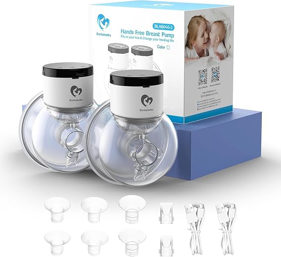 Bellababy Wearable Breast Pump, Portable Wireless Wearable Breast Pump with Touchscreen LCD Display 4 Modes & 6 Levels, (Extra Insert Size:17mm,19mm,21mm)
