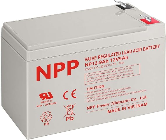 NPP 12V 9Ah Battery, NP12-9Ah F1 Terminal, 12 Volt 9 amp Rechargeable Sealed Lead Acid Security Battery Replace Verizon FiOS GT12080-HG,PS-1290,Fire Alarm System, Ride on Toys