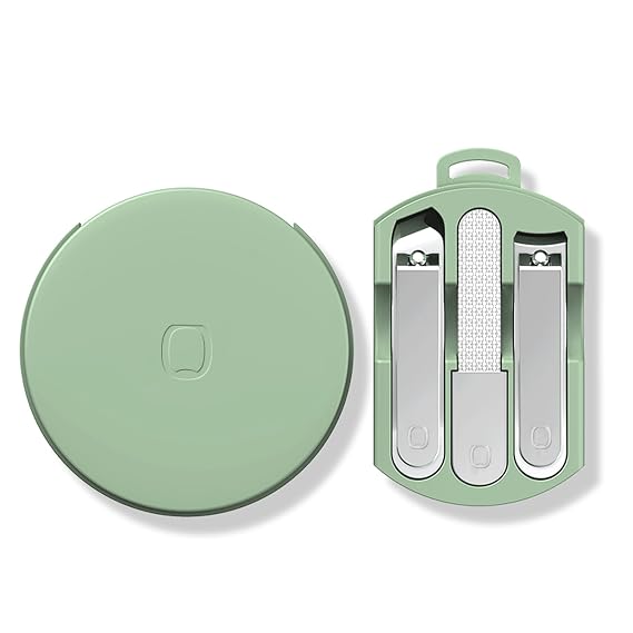 Portable 3-in-1 Stainless Steel Manicure Set with Macaron Green Carrying Case - Includes Nail Clippers, Nail Files, and Cuticle Trimmer - Ideal Travel Nail Cutter Kit for Men and Women