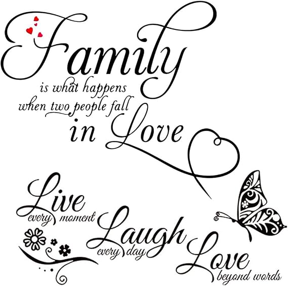 Family Wallpaper - MLM Live Laugh Love Wall Papers Family Words Quotes Art Mural Home Decor for Living Room Bedroom (2 Sheets)