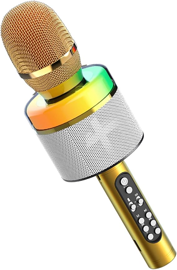 Wireless Bluetooth Karaoke Microphone,3 in 1 Portable Handheld Karaoke Mic Speaker Machine,Karaoke Machine for Kids, Singing Machine Microphone,Birthday Party Gifts for Kids (Breathing Light-Gold)