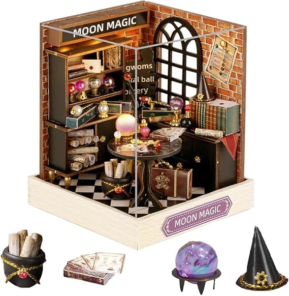 DIY Miniature Dollhouse Kit Wooden Dolls House with Dust Cover Miniature House Kit Creative Room Mini House Building Kit for Birthday