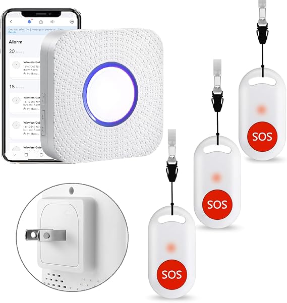 WiFi Smart Wireless Caregiver Pager Call Button System for Seniors, Disabled, Elderly, Emergency Life Alert, 2.4GHz Wi-Fi, App Support(Three Button One Gateway)