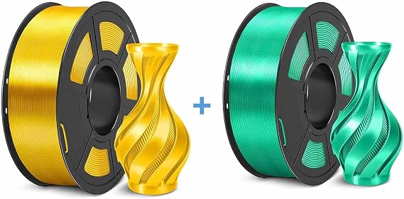 3D Printer Silk Filament, SUNLU Shiny Silk PLA Filament 1.75mm,Smooth Silky Surface,Great Easy to Print for 3D Printers,Dimensional Accuracy +/- 0.02mm, Silk Light Gold and Green1KG