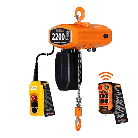 Prowinch 2200lb 2-Speed Electric Chain Hoist with Power Trolley, 208~240/440~480V, 20 ft G80 Chain, UL Certified, Wireless Remote Control, Heavy-Duty Lifting, Material Handling, and Industrial