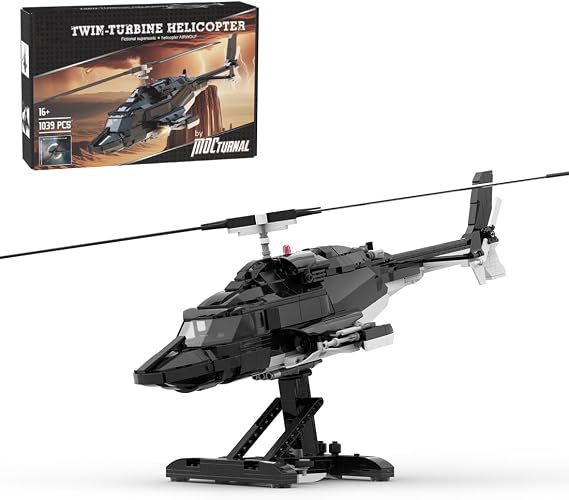 Air-Wolf Bell 222 Helicopter Building Blocks Set, MOC-149250, 1039 Pieces | Military-Themed Model to Build and Display, Gift for Adult Builders, Helicopter Collectors