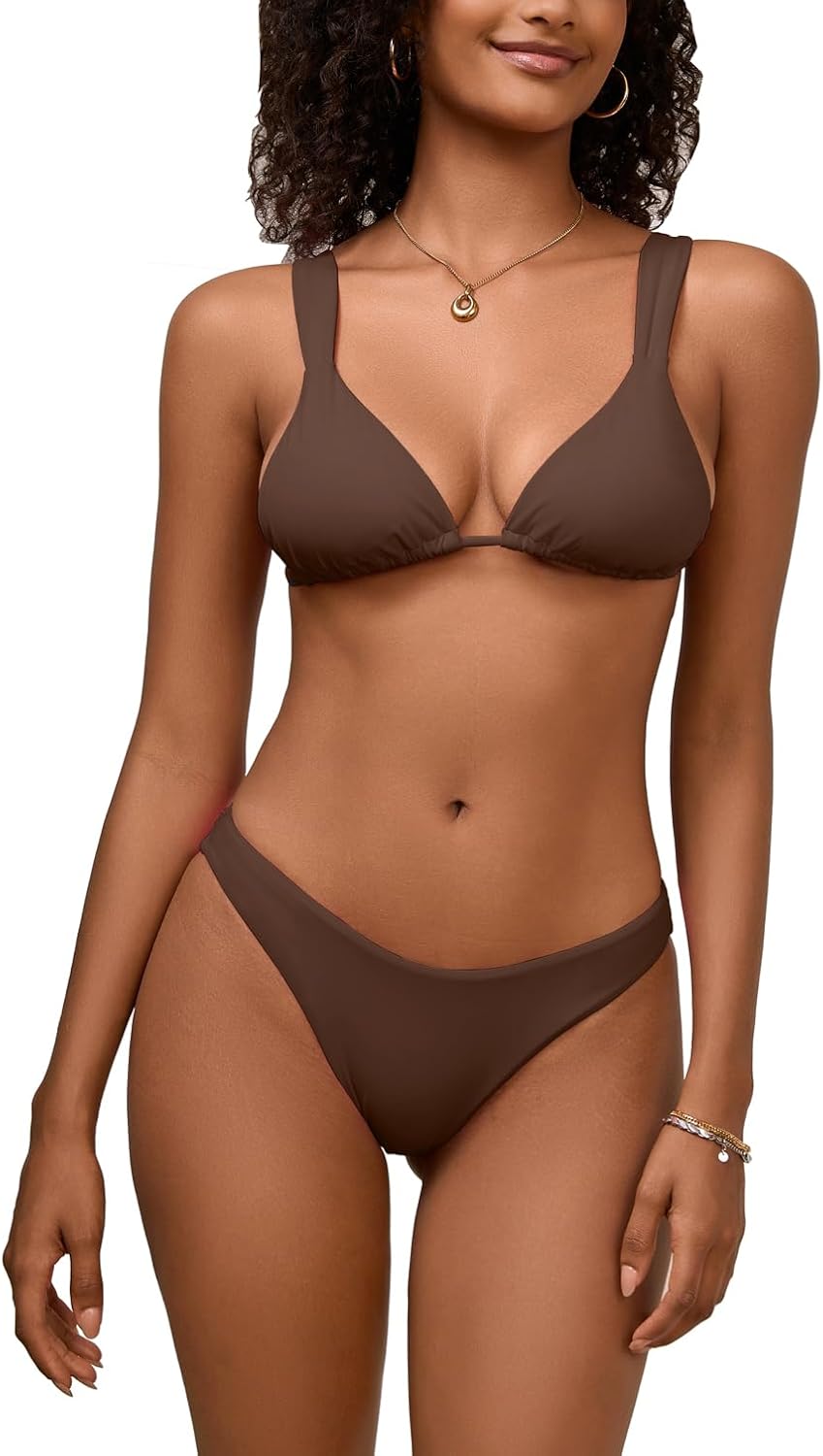 Womens Two Piece Bikini Sets Cheeky Triangle Swimsuits Adjustable Straps Curvy Hipster Bathing Suits