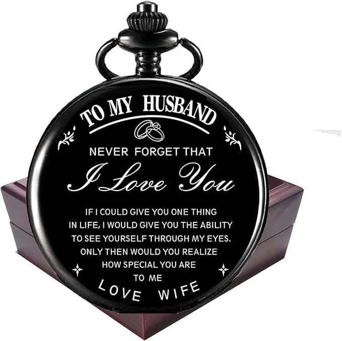Gifts for Huaband from Wife Engraved Pocket Watch Birthday Anniversary Meaningful Year Gifts for Men(PXI002-1)