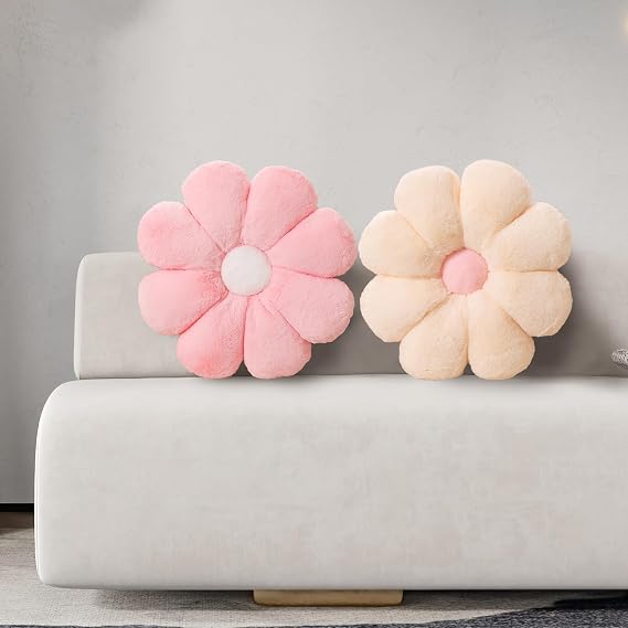 FIONOUT 2-Pack Flower Pillows for Home Decor - Soft Daisy Throw Pillows, Cute Floor Cushion & Bed Accent Pillow Set (Classroom Ready)
