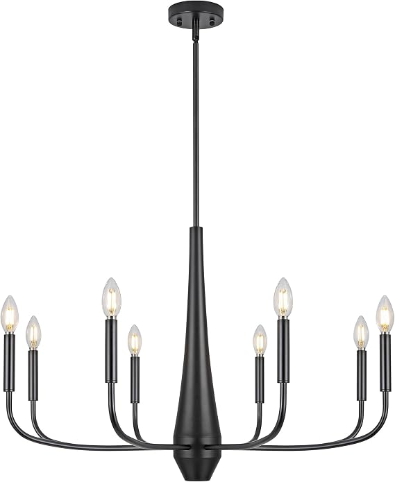 ACNKTZ 8-Light Large Black Chandeliers for Dining Room Light Fixture Hanging, Modern Farmhouse Candle Chandelier, Industrial Metal Pendant Lights Kitchen Island, Living Room Foyer Bedroom Stairway